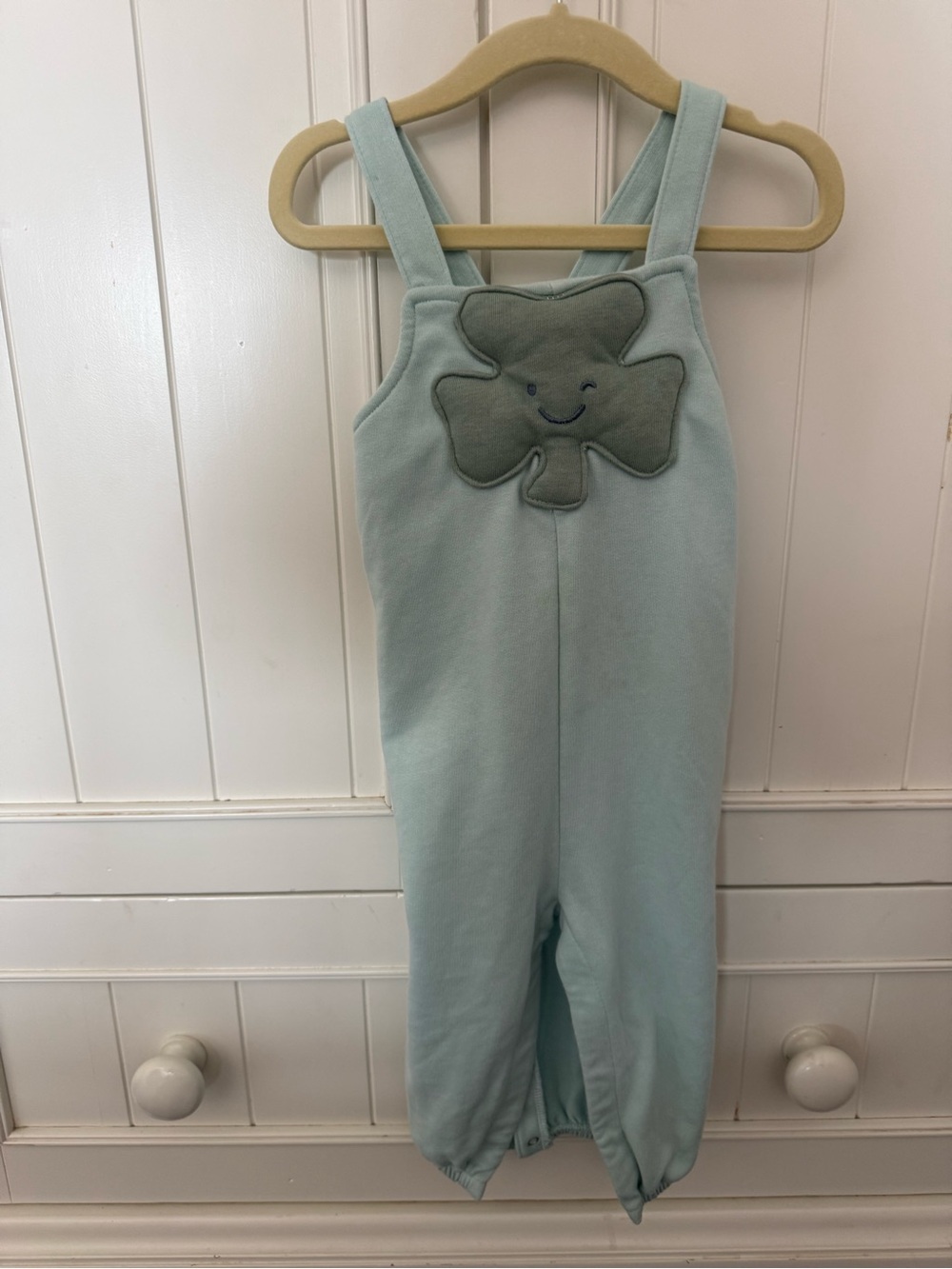 Baby Light Green Clover Overalls - worn once